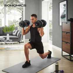 SONGMICS set gantere reglabile 2 in 1, 20 kg, cu bara extensie pentru haltera, discuri cu umplutura beton, negru
