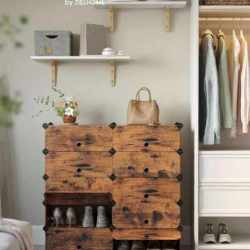 SONGMICS Etajera pantofi 43x31x173 cm, 10 compartimente modulare, usa frontala, maro rustic