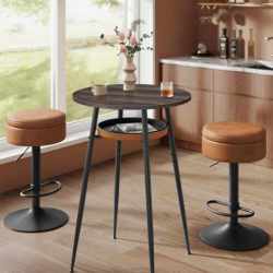 VASAGLE Masa de bar maro, 70x70x91 cm – design elegant cu piele artificiala, blat 60 cm, stabila si usor de asamblat