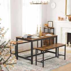 VASAGLE Masa de bucatarie pentru 4 persoane, cadru metalic, stil industrial, 120x75x75 cm, maro rustic