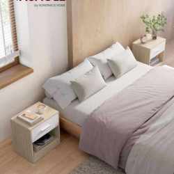 VASAGLE Set 2 noptiere 39x28x41 cm, cu sertar si compartiment deschis, PAL bej natur si alb