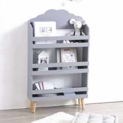 Biblioteca copii Atmosphera Nuage din MDF cu 3 rafturi si picioare din lemn, 58x100 cm, gri
