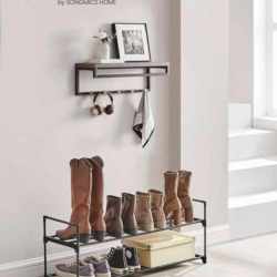 SONGMICS Suport pantofi 92x30x34 cm, 2 niveluri, suprapozabil, structura metalica, negru
