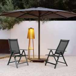 Set 4 scaune gradina 70x57x106 cm, pliante cu spatar reglabil 7 pozitii, structura otel si textilena, gri