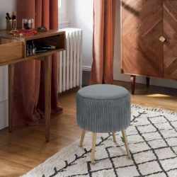 Taburet Atmosphera Solaro rotund cu baza aurie, 35x41 cm, gri