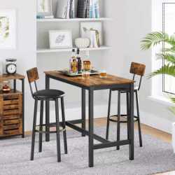 VASAGLE Set 2 scaune de bar cu spatar din PAL, sezut moale tapitat, 39x100x76cm, maro rustic si negru