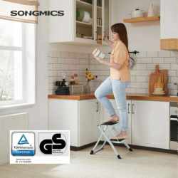 SONGMICS Scara pliabila cu 2 trepte, sarcina 150 kg, otel, 50x60x44 cm, alb si negru