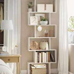 VASAGLE Biblioteca, raft cu 6 unitati de depozitare, pentru living, din lemn, 24x190x70cm, alb