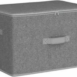 SONGMICS Set 3 cutii de depozitare pliabile, organizatoare pentru dulap, textil, 40x30x25 cm, gri