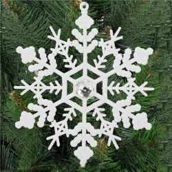 Decoratiune brad fulg de zapada cu cristal, set 2 bucati, 12cm, alb