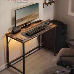 VASAGLE Birou cu iluminare LED, priza incorporata, 2 USB, 50x100x76 cm, maro rustic