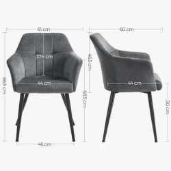 SONGMICS Scaun living tapitat din catifea cu cotiere, sarcina 110 kg, 61x60x87 cm, gri