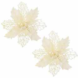 Set 10 ornamente pentru bradul de Craciun, stea Poinsettia, 16cm, crem