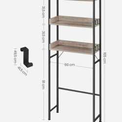 VASAGLE Raft de depozitare pentru baie, suprapunere peste masina spalat sau vas WC, 25x63x165 cm, gri