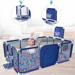 Tarc loc de joaca XXL pentru copii sau bebe, material textil, albastru, 230x122x62cm