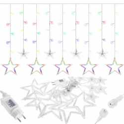 Ghirlanda luminoasa tip perdea cu stelute 138 LED-uri, 2m, pentru interior/exterior, iluminare multicolor