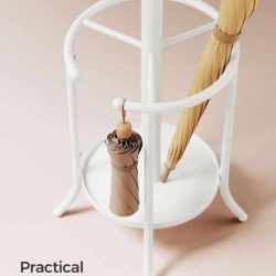 SONGMICS Cuier pentru haine, cu suport de umbrele, 12 agatatori, 175 cm, alb
