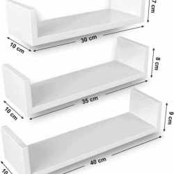 SONGMICS Rafturi plutitoare de perete, set 3 bucati, MDF, 30, 35 si 40 cm, alb