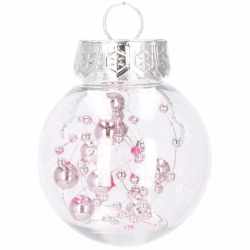 Set globuri de Craciun Inedit, 24 bucati, 5 cm, transparente si roz pal