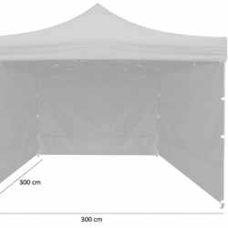 Cort tip pavilion cu 3 pereti laterali, structura solida otel si acoperis impermeabil PVC, 3x3 m cu inaltime reglabila, gri