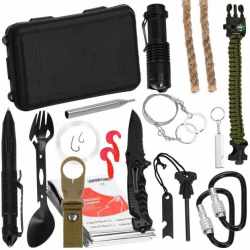 Kit de supravietuire turistic multifunctional camping, vanatoare, pescuit, 21 piese