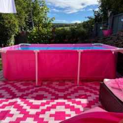 Piscina rectangulara cu cadru metalic Pink Metal Frame Intex 28266NP, 220x150x60 cm
