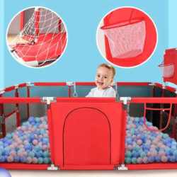 Tarc loc de joaca XXL pentru copii sau bebe, material textil, rosu, 230x122x62cm