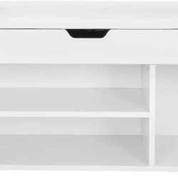 VASAGLE Pantofar cu banca, capitonata, 3 compartimente, sarcina 150 kg, 30x80x44cm, modern, alb