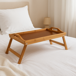 Tava mic dejun 5Five Bambou cu picioare pliabile, 50x30x22 cm, MDF si bambus, maro natur