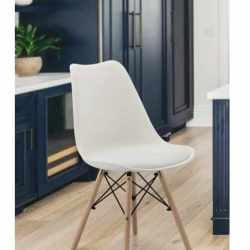 Set 4 scaune de bucatarie, design scandinav modern, sezut cu burete, alb