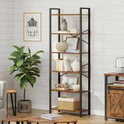 VASAGLE Biblioteca cu cadru otel si 6 polite, stil industrial, 66x30x186cm, maro rustic si negru