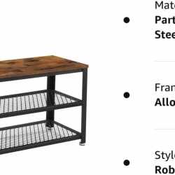 VASAGLE Raft pentru pantofi cu 2 polite, 73x30x45cm, otel, stil industrial, maro rustic si negru