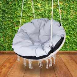 Scaun rotund Sersimo tip leagan suspendat cu perna Super Confort Plus, casa sau gradina, bej