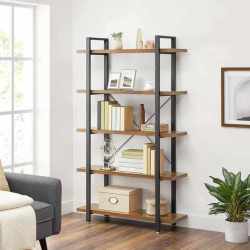 VASAGLE Biblioteca cu 5 rafturi, cadru din otel si rafturi din PAL, 105x34x178cm, maro rustic si negru