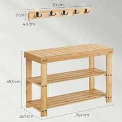 SONGMICS Set multifunctional pentru hol cu banca pentru pantofi si cuier, din bambus, 29x70x45 cm, maro natur