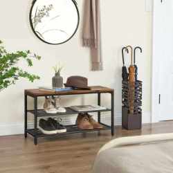 VASAGLE Raft pentru pantofi, cu 2 nivele, metal, 80x30x44cm, stil industrial, maro rustic si negru