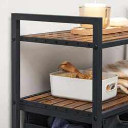 VASAGLE Cos de rufe, cu 2 saci detasabili, 2 rafturi, capacitate de 46L per sac, 73x33x72cm , maro rustic si negru