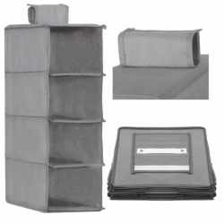 Organizator dulap Sersimo, 4 compartimente, textil, 80cm, gri
