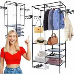 Stand de haine cu polite si tije pentru agatarea umeraselor, 85x44x174cm, negru