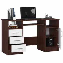 Birou ANA pentru calculator, cu 3 sertare si 1 usa, 124x52x74 cm, maro wenge si alb