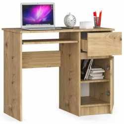 Birou computer PIKSEL, cu sertar, dulap si raft pentru tastatura, dreapta, 90x50x77 cm, stejar artisan