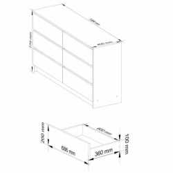 Comoda cu 6 sertare, PAL laminat, 138x40x77 cm, alb si gri grafit