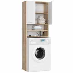 Dulap baie inalt pentru spatiu deasupra masinii de spalat, cu usi si polite, 64x30x180 cm, stejar sonoma si alb