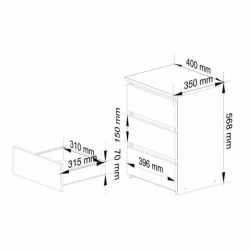 Noptiera cu 3 sertare, PAL laminat 16 mm, 40x35x57 cm, gri grafit si alb