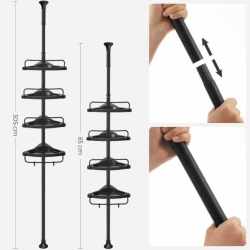 SONGMICS Etajera colt dus, 4 rafturi, inaltime reglabila 85-305 cm, otel si plastic PP, negru