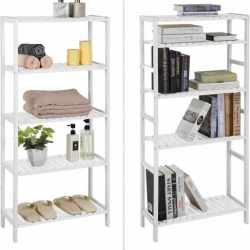 SONGMICS Raft de depozitare din bambus, 5 polite, pentru bucatarie sau baie, 130x60x26cm, alb