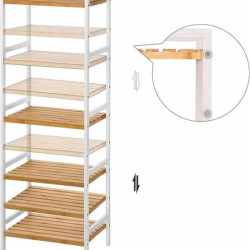SONGMICS Etajera bambus 5 rafturi, pentru baie, bucatarie sau living, 45x32x142 cm, alb natur