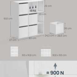 SONGMICS Etajera modulara 9 compartimente cu 6 sertare, PAL si MDF, 83x27x92 cm, alb