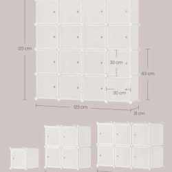 SONGMICS Dulap modular cu 16 cuburi si usi, cadru metalic, asamblare usoara, 123x123x31 cm, crem