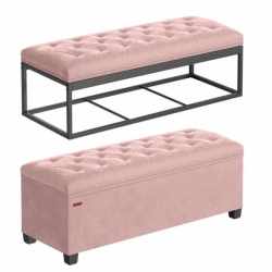 SONGMICS Bancuta depozitare cu picioare, velur matlasat, 103 litri, 110x40x40 cm, roz